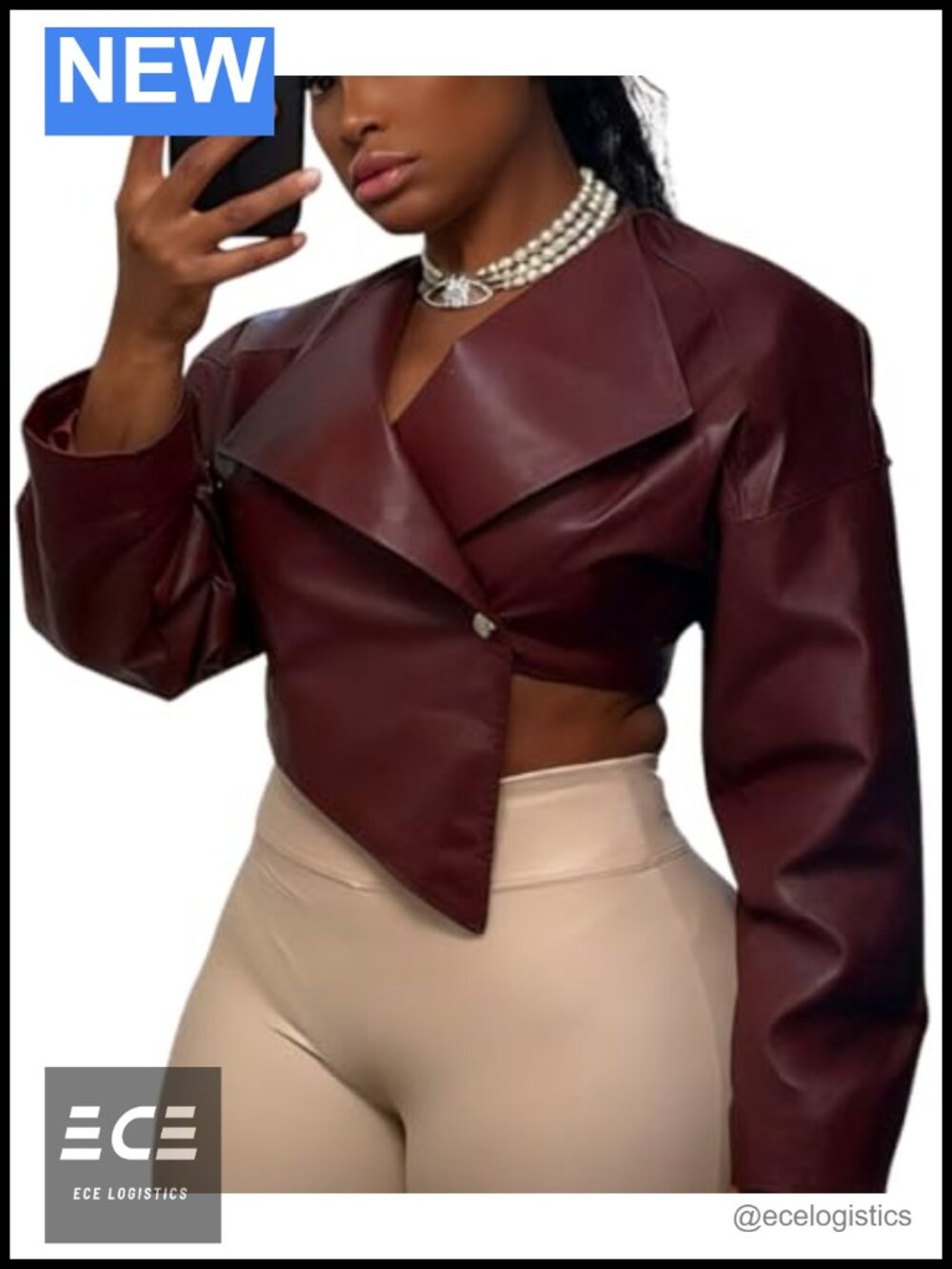 Faux Leather Cropped Jacket Women Streetwear Casual Oversized Lapel Coat